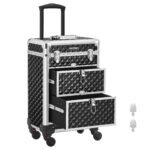 SONGMICS Kosmetikkoffer Trolley mit 2 Schubladen, 34x24x56 cm, schwarz