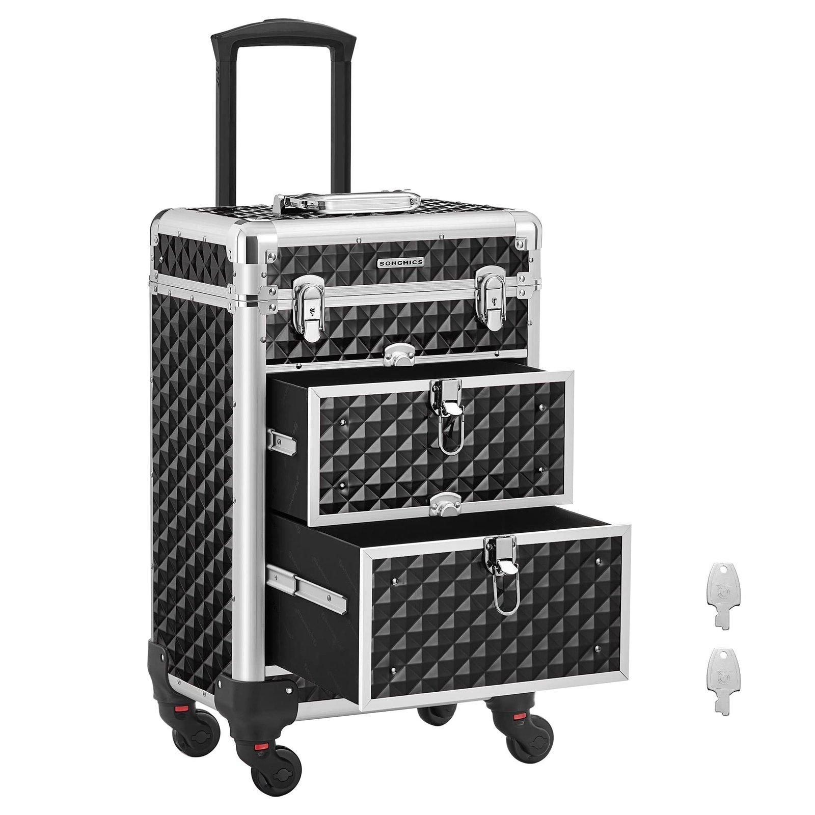 71-GFTpWs_L SONGMICS Kosmetikkoffer Trolley mit 2 Schubladen, 34x24x56 cm, schwarz – Bild 1