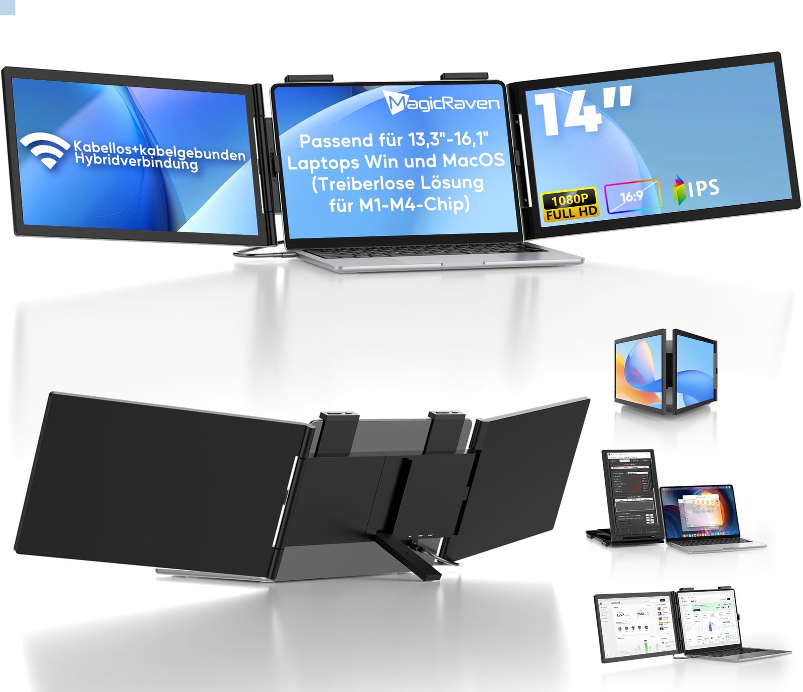 716ww4hoNzL Triple Monitor Laptop Erweiterung 14" 1080P FHD Kabellos & Kabelgebunden – Bild 1